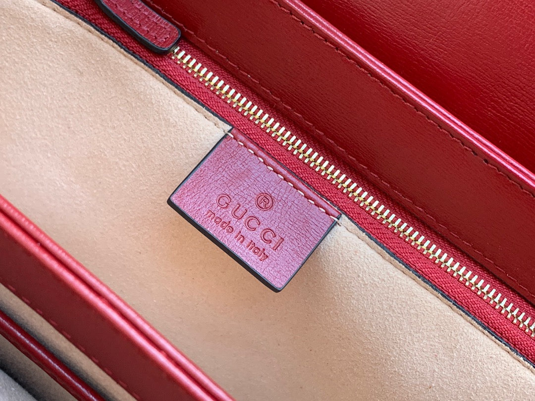 GG 1955 ホースビットバッグ 25cm レッドレザー ベージュキャンバス ゴールド金具