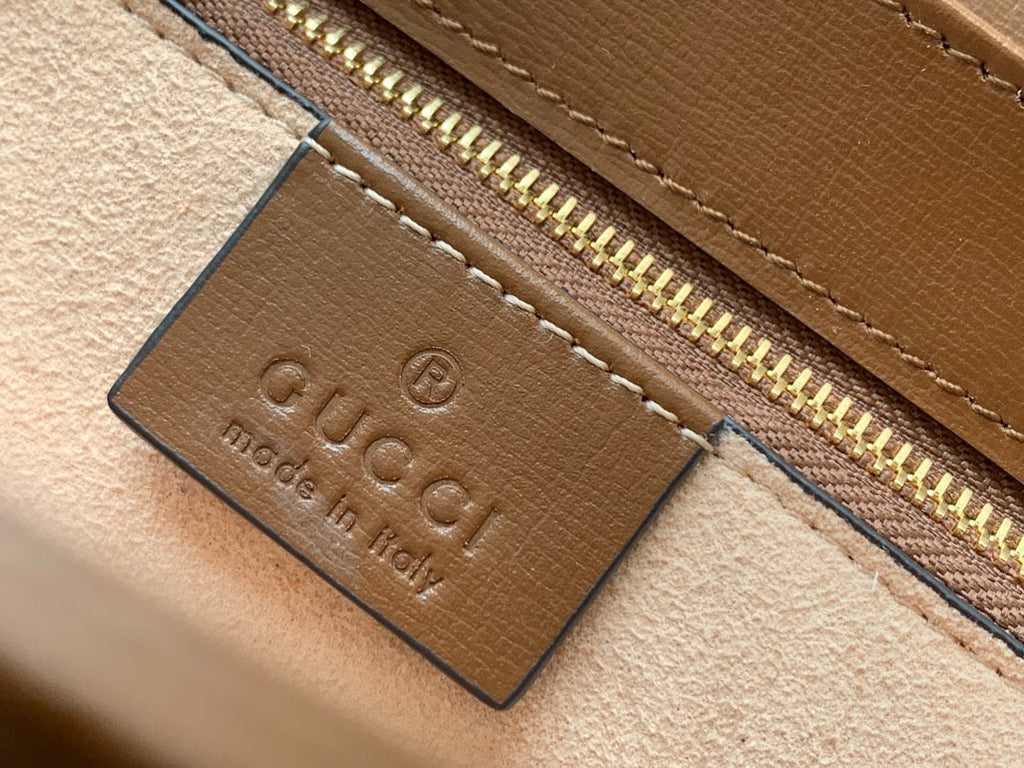 GG 1955 ホースビットバッグ 25cm ブラウンレザー ベージュキャンバス ゴールド金具