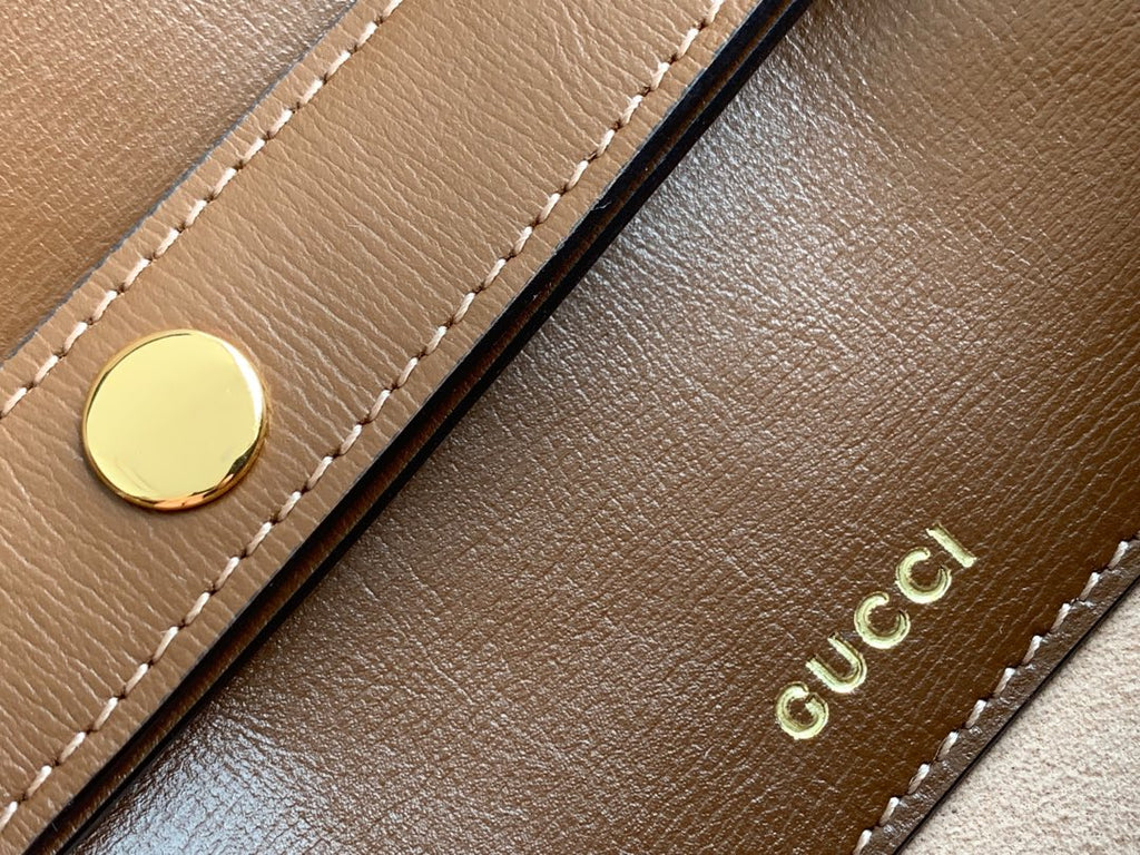 GG 1955 ホースビットバッグ 25cm ブラウンレザー ベージュキャンバス ゴールド金具