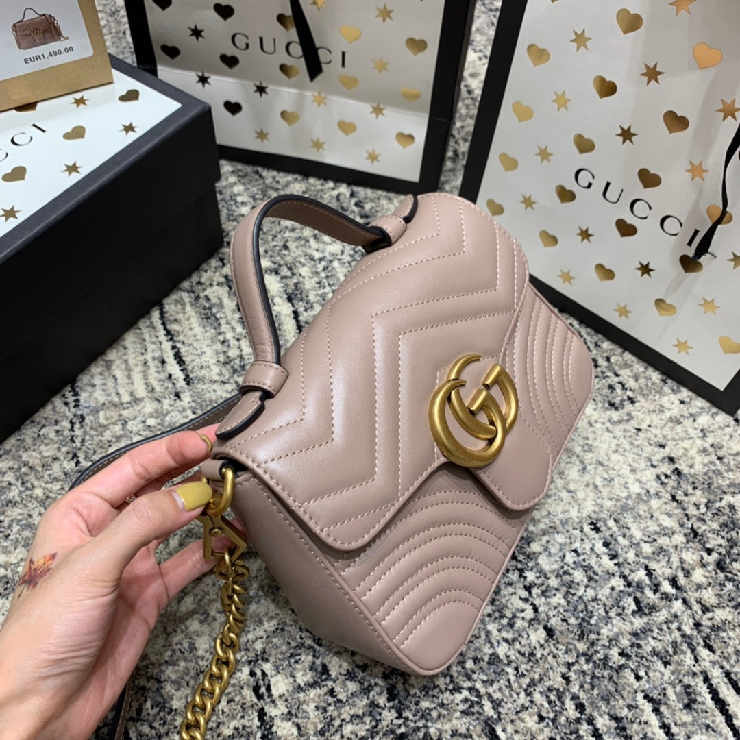 GGマーモント 21cm ミニトップ ダークベージュ カーフスキン ゴールド金具