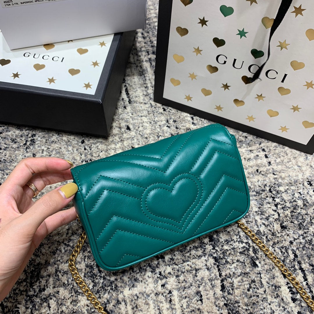 GGマーモント ミニ 16.5cm ターコイズ カーフスキン ゴールド金具