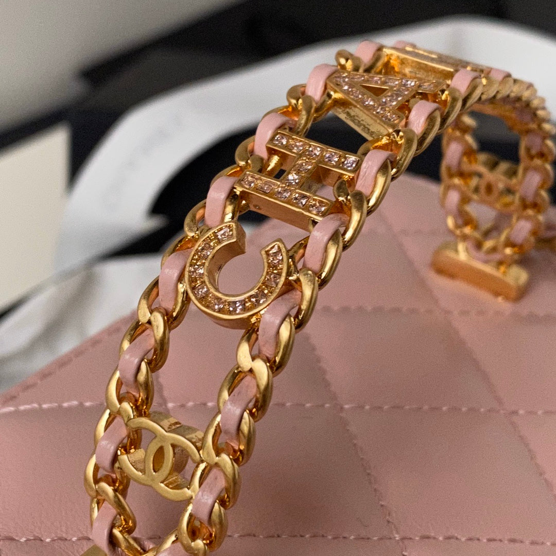 CC バニティケース 17cm ピンク ラムスキン ゴールド金具