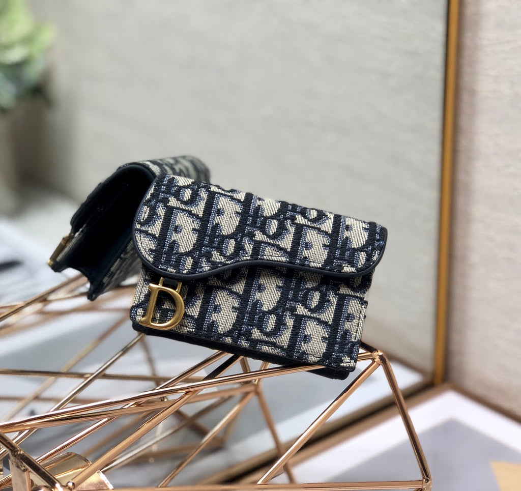 CDサドルウォレット 10.5cm ブルー オービック刺繍