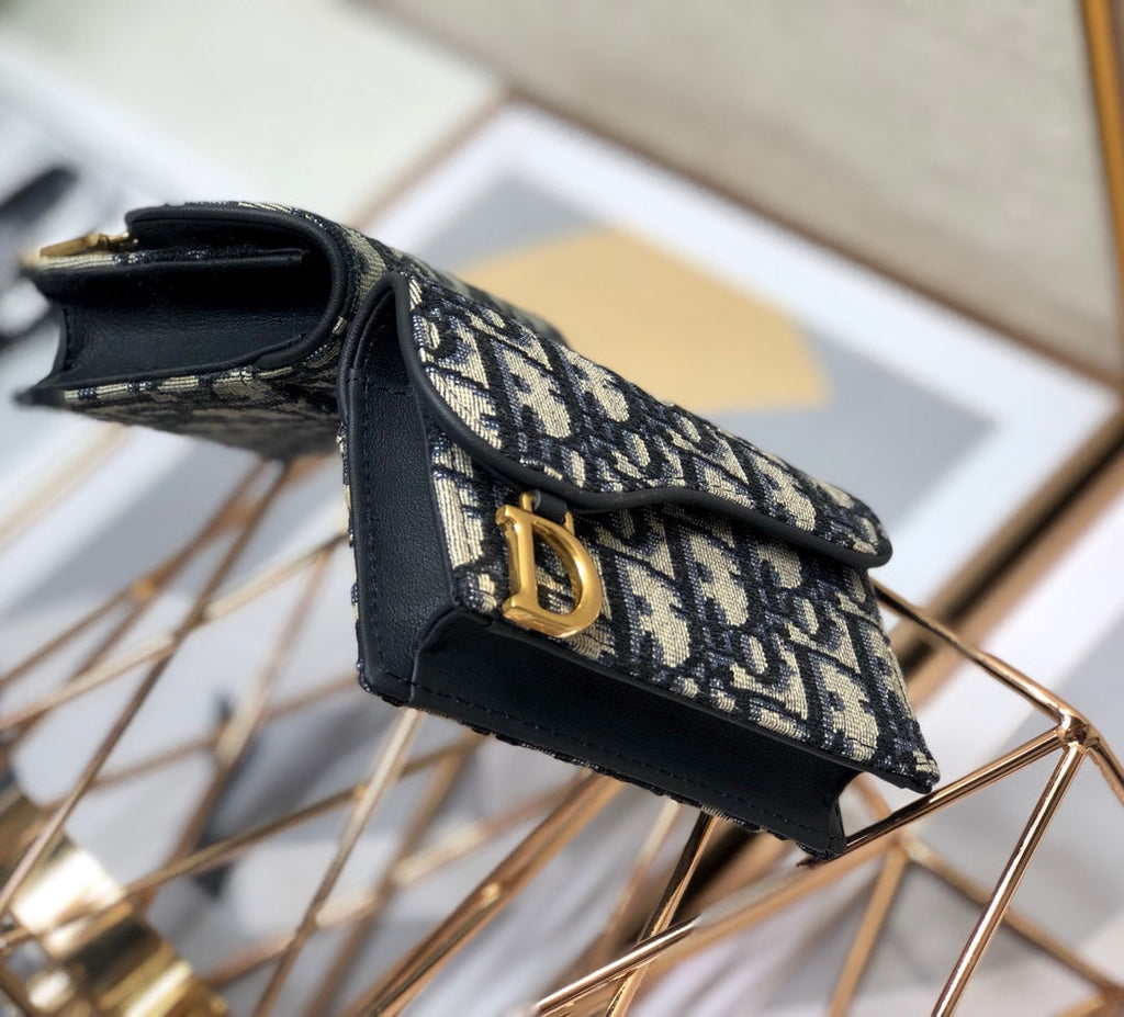 CDサドルウォレット 10.5cm ブルー オービック刺繍