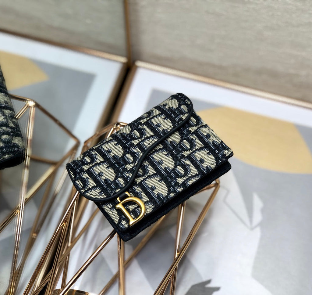 CDサドルウォレット 10.5cm ブルー オービック刺繍