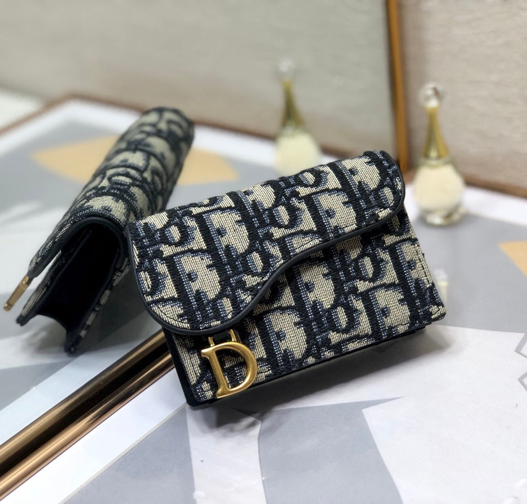 CDサドルウォレット 10.5cm ブルー オービック刺繍