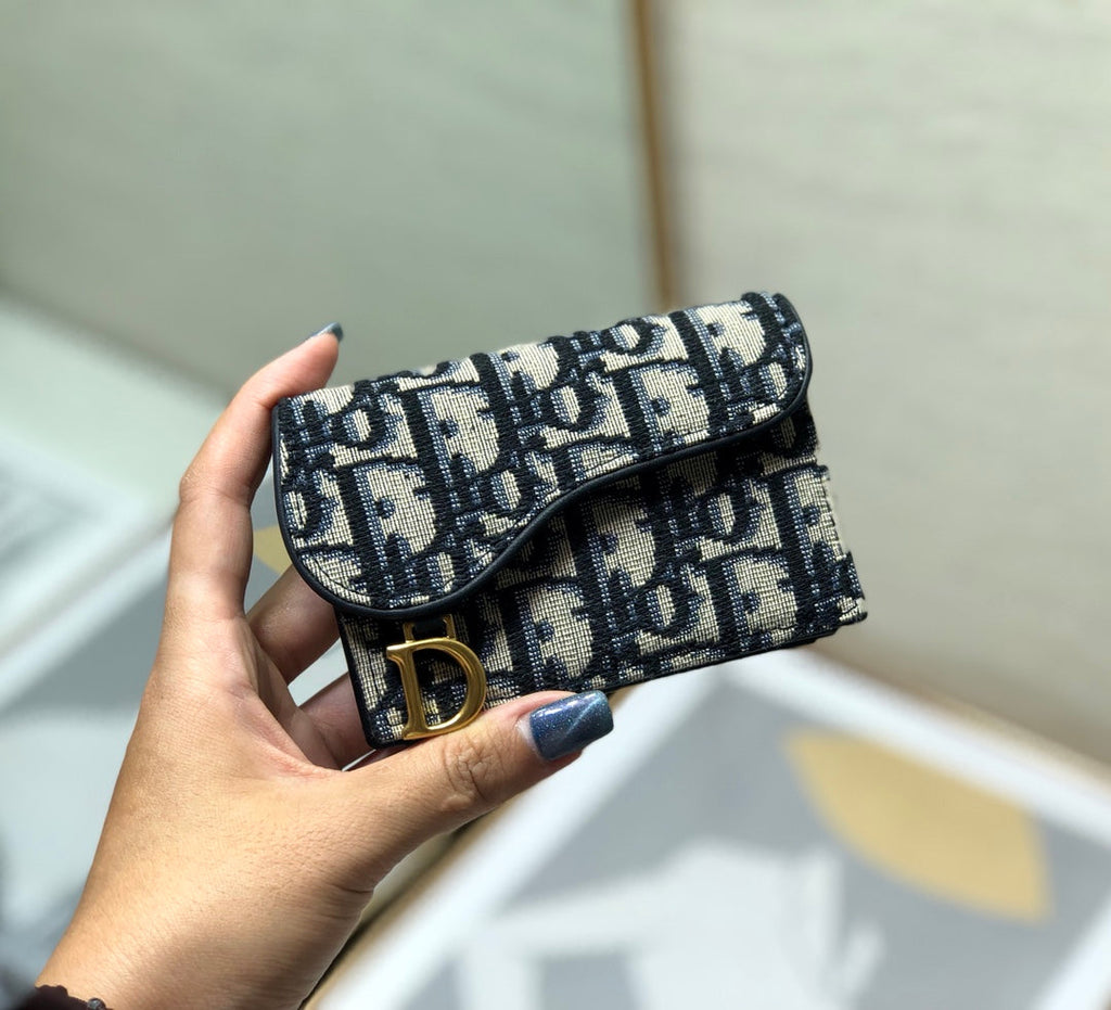 CDサドルウォレット 10.5cm ブルー オービック刺繍