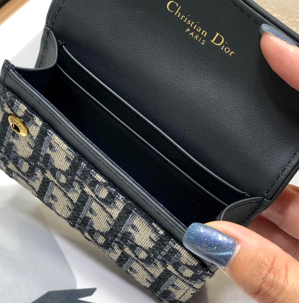 CDサドルウォレット 10.5cm ブルー オービック刺繍