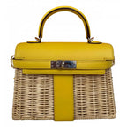 KELLY 20CM JAUNE DE NAPLES SWIFT IN YELLOW LEATHER AND WICKER SILVER HARDWARE