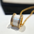 [⭐JeweliWhal]ZERO 1 WHITE CERAMIC DIAMOND PINK GOLD NECKLACE